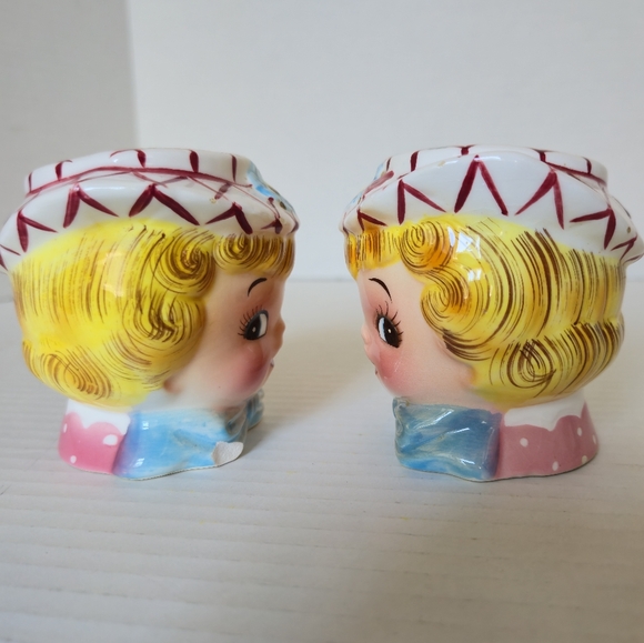 Vintage Lefton Miss Dainty 7028 Japan Boy Girl Head Salt Pepper Shakers Kitsch - Picture 2 of 6